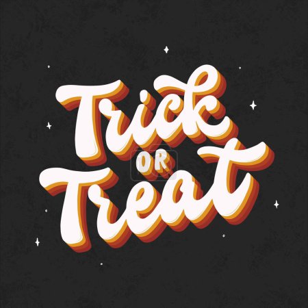 Foto de Halloween groovy lettering quote 'Truco o trato' decorado con estrellas sobre fondo negro texturizado para tarjetas, carteles, estampados, pancartas, pegatinas, sublimación, etc. EPS 10 - Imagen libre de derechos