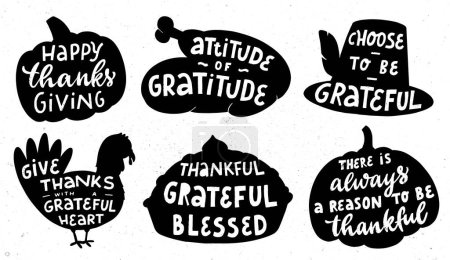 Foto de Huellas de Acción de Gracias, tarjetas, afiches. Citas de Acción de Gracias en siluetas para sublimación, pegatinas, etc. EPS 10 - Imagen libre de derechos