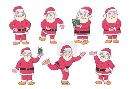 Foto de Santa Claus conjunto de garabatos, dibujos animados clip art, pegatinas para carteles, impresiones, tarjetas, sublimación, signos, pancartas, invitaciones, decoración navideña, etc. EPS 10 - Imagen libre de derechos