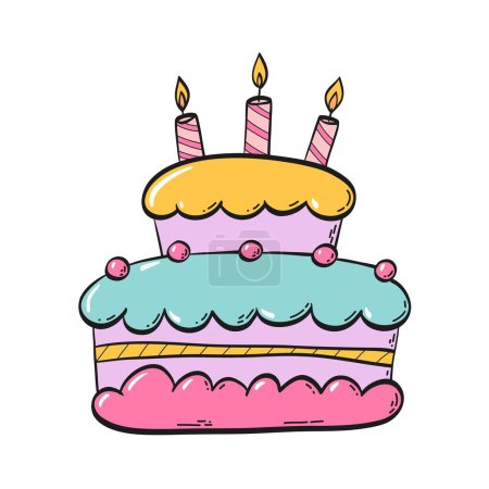 Foto de Bonito pastel de cumpleaños de dibujos animados con 3 velas para carteles infantiles, tarjetas de felicitación, impresiones, pegatinas, sublimación, pancartas, invitaciones, etc, EPS 10 - Imagen libre de derechos