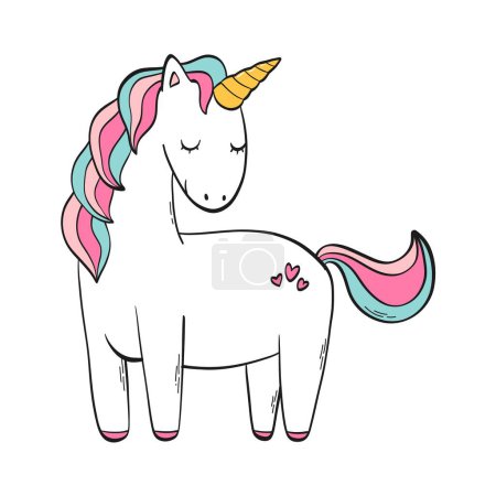 Foto de Lindo dibujo de unicornio blanco, ilustración para carteles infantiles, impresiones, tarjetas, signos, decoración de ropa para niños, pegatinas, sublimación, etc. EPS 10 - Imagen libre de derechos