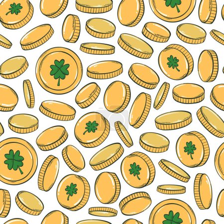 Illustration for St. Patrick's day gold coins seamless pattern for wallpaper, scrapbooking, backgrounds, stationary, wrapping paper, textile prints. EPS 10 - Royalty Free Image