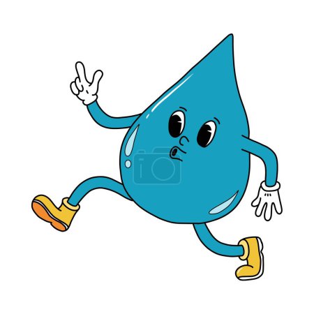 Water drop retro cartoon mascot, character for earth day, environment day, ecological sustainability sticker, banner, poster, print, sublimation, card, etc. EPS 10