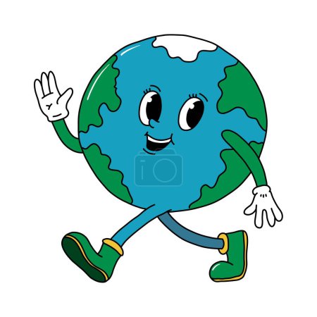 Foto de Lindo elemento de dibujos animados retro, mascota del planeta Tierra. Día del medio ambiente, pegatina del día de la tierra, impresión, tarjeta, pancartas, letreros, etc. EPS 10 - Imagen libre de derechos