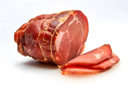 This high-resolution image showcases a beautifully sliced piece of ham, a popular cured meat loved by many for its rich flavor and versatility in culinary uses.