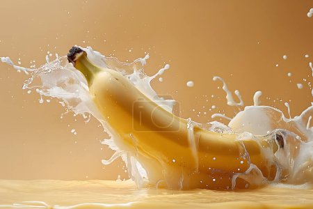 Téléchargez les photos : Capture à grande vitesse de la banane avec éclaboussures de lait - en image libre de droit