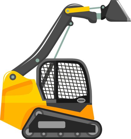Illustration for Compact Skid Steer Loader with Bucket and Track Icon in Flat Style. - Royalty Free Image