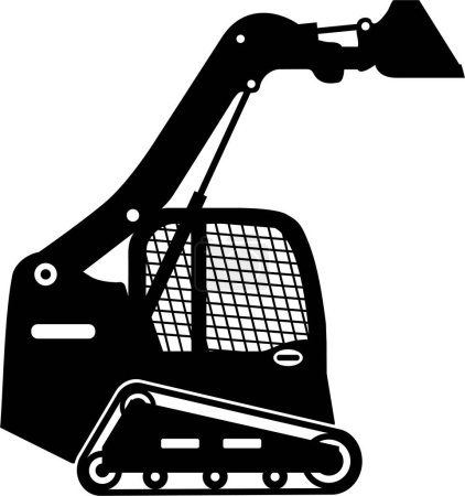 Illustration for Silhouette of Compact Skid Steer Loader with Bucket and Track Icon in Flat Style. - Royalty Free Image