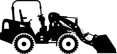 Illustration for Silhouette of Compact Skid Steer Loader with Bucket and Wheels Icon in Flat Style. - Royalty Free Image