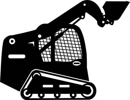 Illustration for Silhouette of Skid Steer Loader with Bucket and Track Icon in Flat Style. - Royalty Free Image