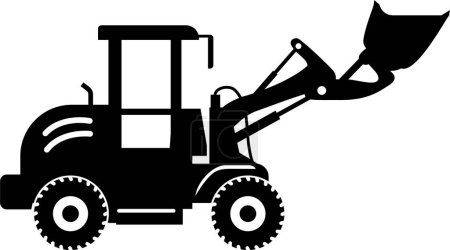 Illustration for Silhouette of Compact Skid Steer Loader with Bucket and Wheels Icon in Flat Style. - Royalty Free Image