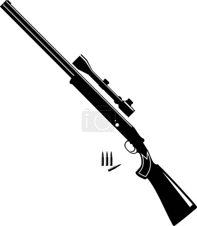 Hunting Rifle with Optical Sight and Rifle Cartridges Isolated Icon in Flat Style.