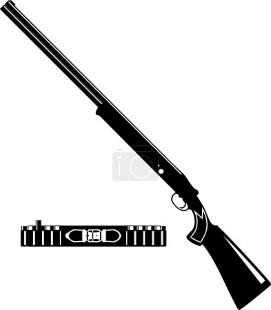 Fusil de chasse et ceinture de bandolier de chasse avec cartouches Icône isolée dans un style plat.