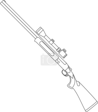 Jagdgewehr mit optischem Visier isolierte Umrisssymbole im flachen Stil.