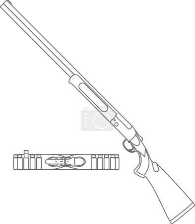 Jagdgewehr und Jagdbandolier-Gürtel mit Patronen Isolated Outline Icon in flachem Stil.