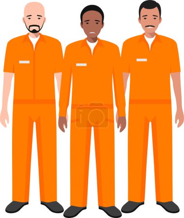 Group of Standing Prisoner Person in Traditional in Prison Clothes Character Icon in Flat Style.