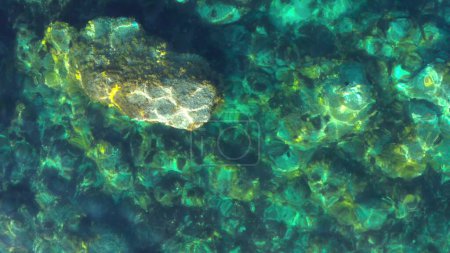 Foto de Amplia antena de costa marítima ligúrica, aguas turquesas poco profundas transparentes. Vista aérea desde arriba desde el dron. Costa de Liguria, provincia de Savona, Italia - Imagen libre de derechos