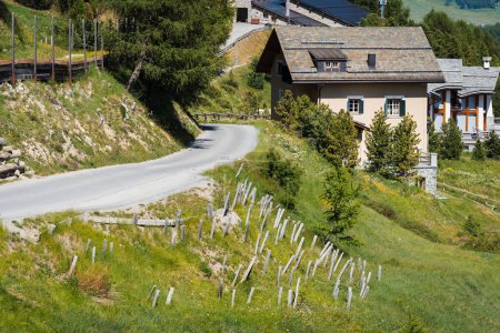 Foto de Carretera suiza con empalizadas, construcción de carreteras - Imagen libre de derechos