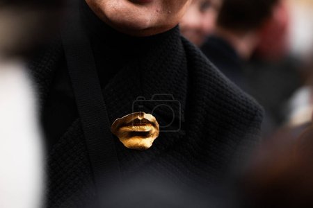 Photo for Paris, France - January, 22, 2024: man wears Schiaparelli accessories, fashion blogger outfit details, street style - Royalty Free Image