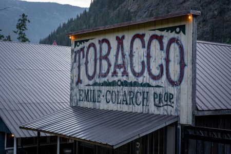 Photo for Three Valley Gap British Columbia Canada, July 12 2023: Heritage Tobacco store sign at a restored ghost town village popular tourist attraction. - Royalty Free Image