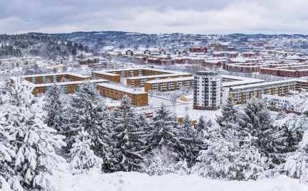 Photo for Snow covered residential area in a Swedish town - Royalty Free Image