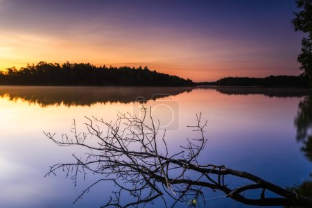 Téléchargez les photos : Lever de soleil au lac tranquille. Stora Delsjon, Gothenburg, Suède. - en image libre de droit