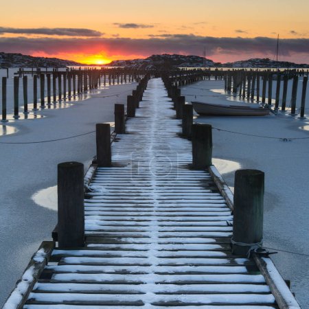 Photo for Pier in snow, Skintebo, Gothenburg, Sweden - Royalty Free Image