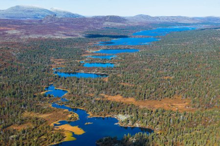 Aerial view of forests and lakes, Havlingen, Dalarna, Sweden