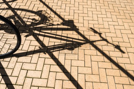 Photo for Bicycles parked on street with shadows - Royalty Free Image