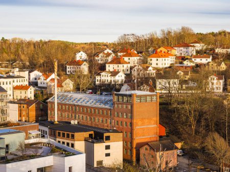 Golden Hour Over the Residential and Industrial Buildings of Molndal, Sweden