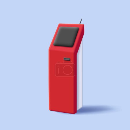 Illustration for ATM terminal 3d illustration, in red and white colord, render style, isolated - Royalty Free Image