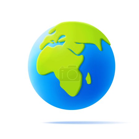Ilustración de Dibujos animados planeta Tierra 3d icono de vector sobre fondo blanco. Día de la Tierra o concepto de conservación ambiental. Guardar concepto de planeta verde - Imagen libre de derechos