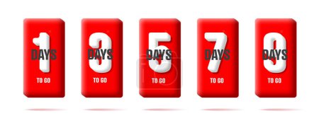 Téléchargez les illustrations : Deadline countdown in days to go, volume letters on red cube, digital badge, isolated - en licence libre de droit