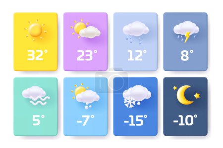 Illustration for Website or mobile app ui icon set for weather forecast. 3d modern render style soft shapes design set - Royalty Free Image