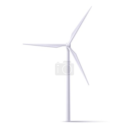 Illustration for Wind turbine 3d realistic icon, white isolated, alternative wind energy illustration - Royalty Free Image