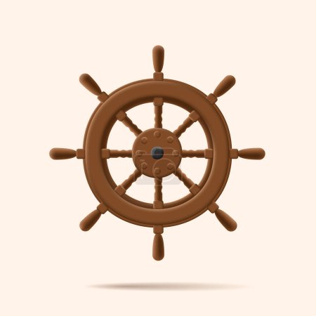 Icône de volant de bateau, illustration 3D de gouvernail en bois, isolé