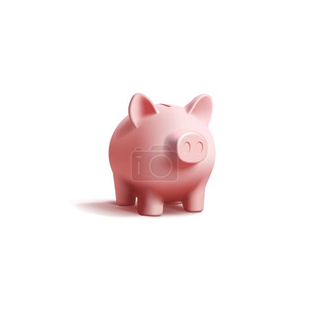 Pink piggy bank 3d render realistic vector illustration, deposit digital icon, isolated