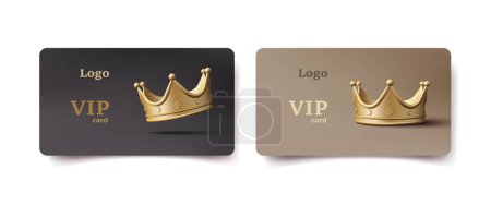 Golden and platinum VIP card template with 3d render modern golden crown, isolated premium club