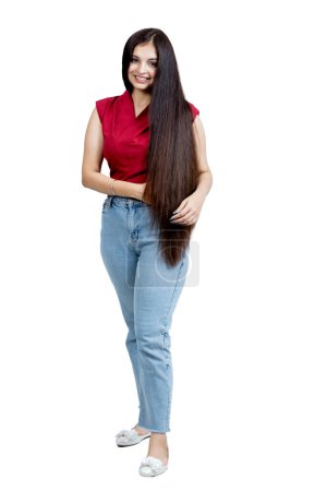 Photo for Indian latin Girl with straight long shiny hair. Beauty and hair care - Royalty Free Image