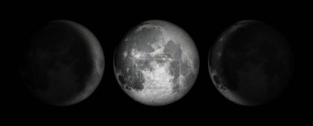 Digitally generated photograph of the moon phases showing the "Triple Goddess" symbol of the waxing, full and waning moon, representing the aspects of Maiden, Mother, and Crone.