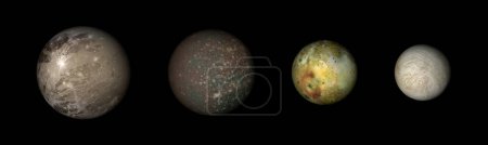 Téléchargez les photos : Digitally generated photograph of the main moons of Jupiter: Ganymede, Callisto, Io and Europa. - en image libre de droit