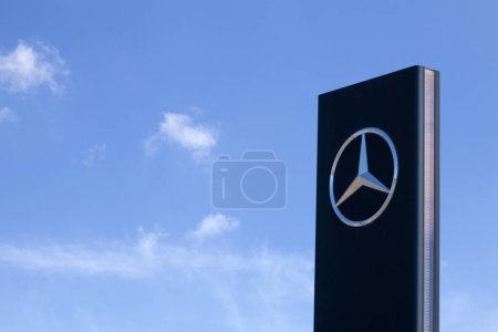 Photo for Saint-Martin-des-Champs, France - August, 24 2022: Sign of Mercedes-Benz, a German luxury and commercial vehicle automotive brand established in 1926. - Royalty Free Image