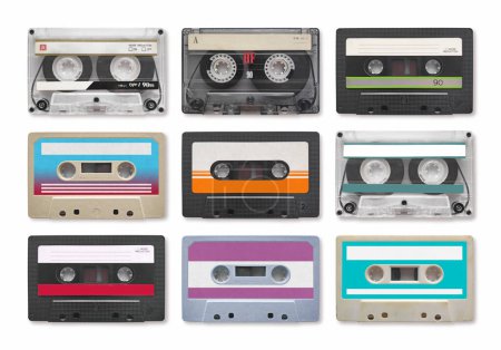 Photo for 9 audio cassettes isolated on white background. - Royalty Free Image