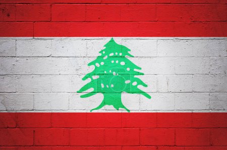 Photo for Flag of Lebanon painted on a cinder block wall. - Royalty Free Image