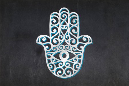 Photo for Blackboard with the Hamsa symbol drawn in the middle. - Royalty Free Image