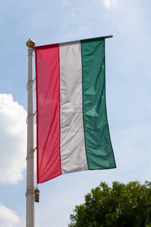 Foto de Bandera húngara ondeando sobre su poste. - Imagen libre de derechos