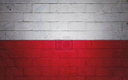 Téléchargez les photos : Drapeau de la Pologne peint sur un mur de blocs de cendres. - en image libre de droit
