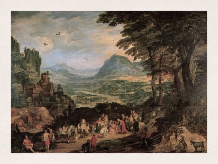 Foto de Un paisaje montañoso con la historia de Naamán pintada por Joos de Momper en 1760. - Imagen libre de derechos