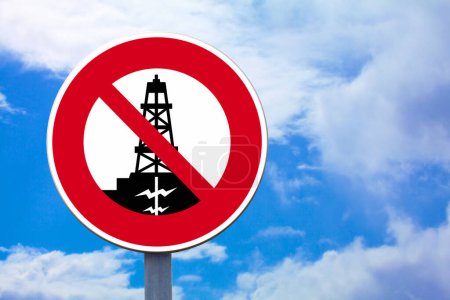 Photo for Forbidden sign with a fracking symbol drawn in the middle. - Royalty Free Image