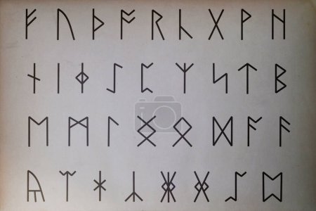 Photo for Close-up on Anglo-Saxon runes printed on paper. - Royalty Free Image